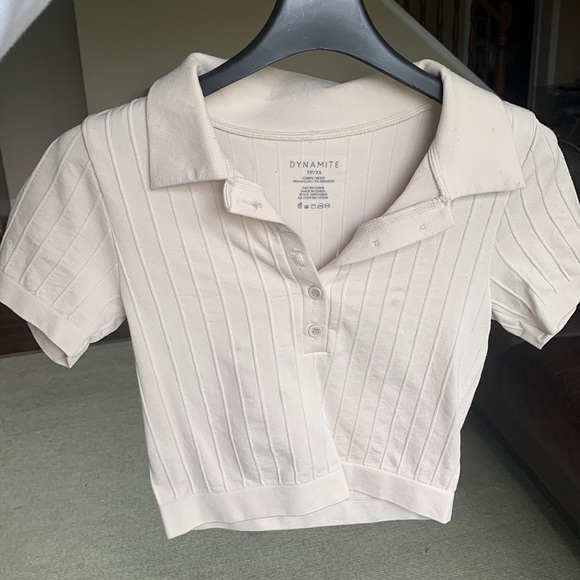 XS Dynamite Ribbed Collared Crop Top - Picture 1 of 6